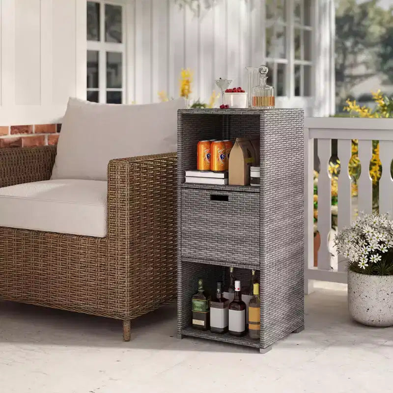 Costway Mobile da Esterno con Ripiani e Cassetto Rimovibile per Portico Marrone/Nero/Grigio Misto