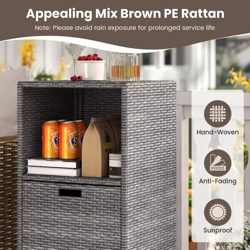 Costway Mobile da Esterno con Ripiani e Cassetto Rimovibile per Portico Marrone/Nero/Grigio Misto