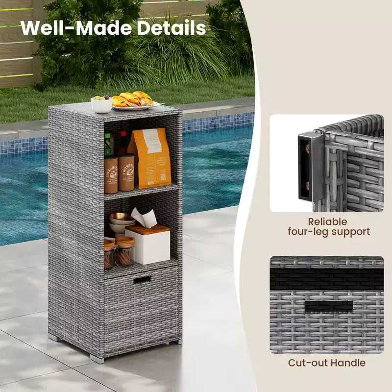 Costway Mobile da Esterno con Ripiani e Cassetto Rimovibile per Portico Marrone/Nero/Grigio Misto