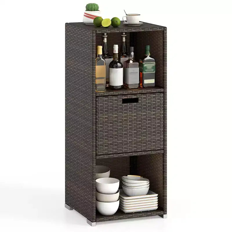 Costway Mobile da Esterno con Ripiani e Cassetto Rimovibile per Portico Marrone/Nero/Grigio Misto