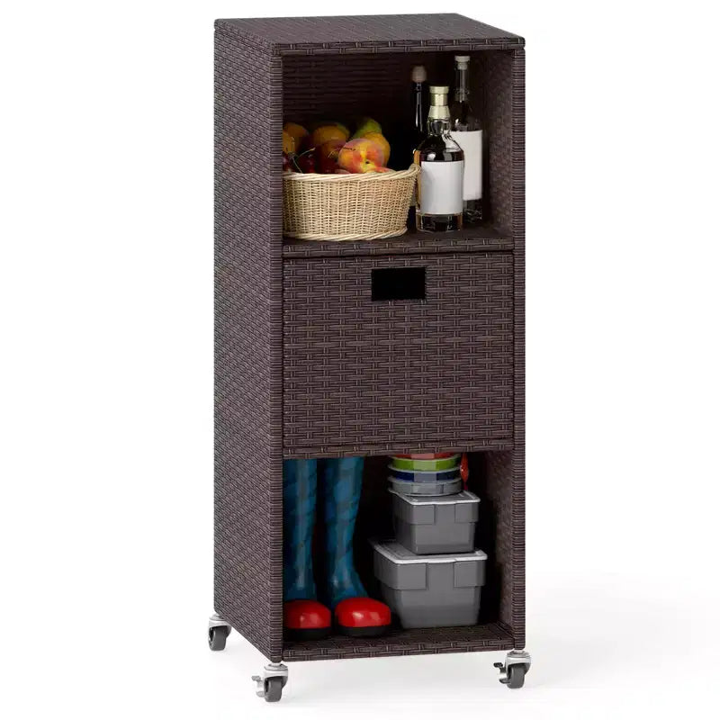 Costway Mobile da Esterno con Ripiani e Cassetto Rimovibile per Portico Marrone/Nero/Grigio Misto