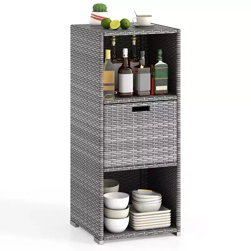 Costway Mobile da Esterno con Ripiani e Cassetto Rimovibile per Portico Marrone/Nero/Grigio Misto