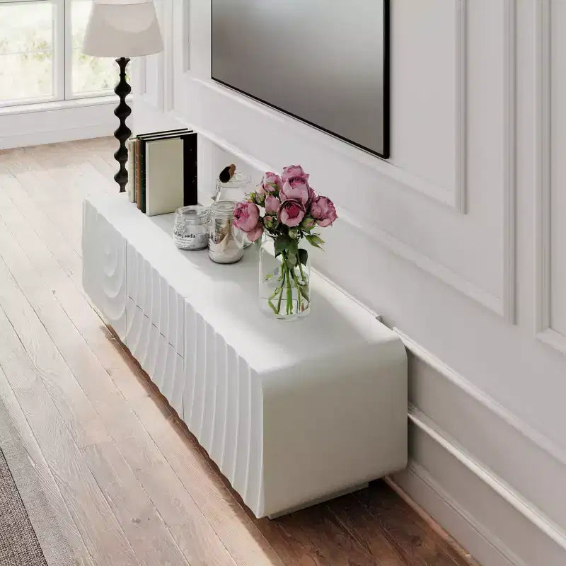 Mobile porta TV da 58" con cassetti, mobile porta TV con design a onda a spirale e 2 cassetti