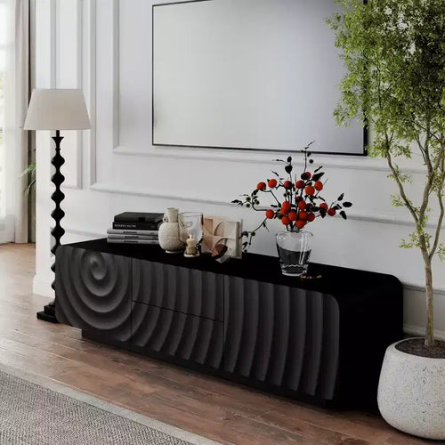 Mobile porta TV da 58" con cassetti, mobile porta TV con design a onda a spirale e 2 cassetti
