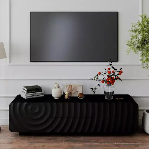 58 TV Stand with Storage Cabinet, Spiral Wave Design TV Entertainment Center with 2 Drawers