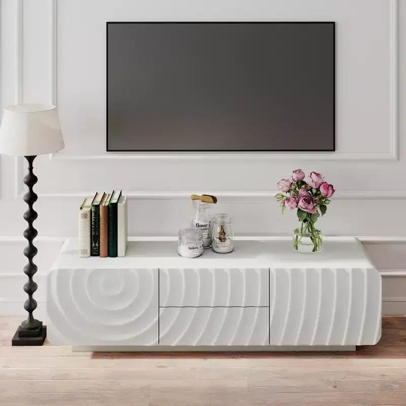 Mobile porta TV da 58" con cassetti, mobile porta TV con design a onda a spirale e 2 cassetti