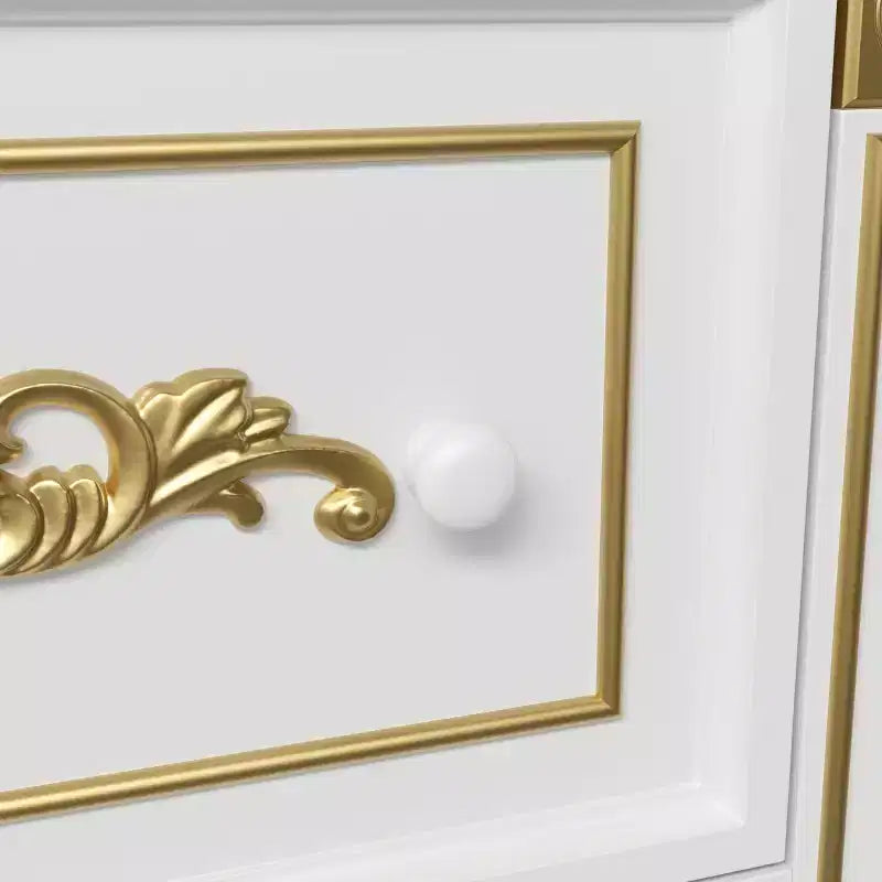 Armadietto decorativo bianco Famapy con faretto a LED e intagli dorati ornamentali per soggiorno e ingresso