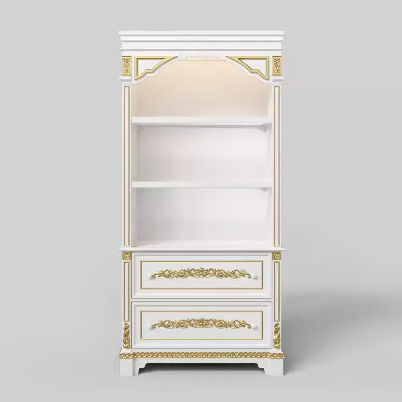 Armadietto decorativo bianco Famapy con faretto a LED e intagli dorati ornamentali per soggiorno e ingresso