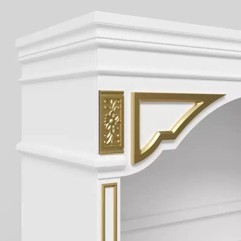 Armadietto decorativo bianco Famapy con faretto a LED e intagli dorati ornamentali per soggiorno e ingresso