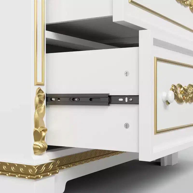 Armadietto decorativo bianco Famapy con faretto a LED e intagli dorati ornamentali per soggiorno e ingresso