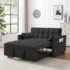 Divano Letto Estraibile Nero in Velluto 55.2 con Cuscini Decorativi e Tasche