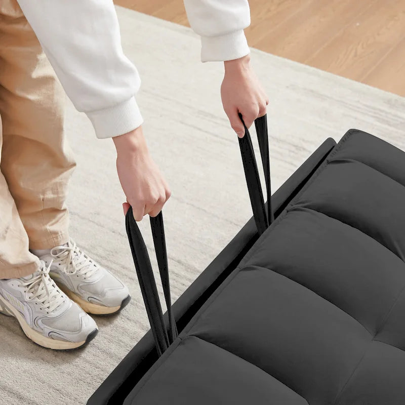 Divano Letto Estraibile Nero in Velluto 55.2 con Cuscini Decorativi e Tasche