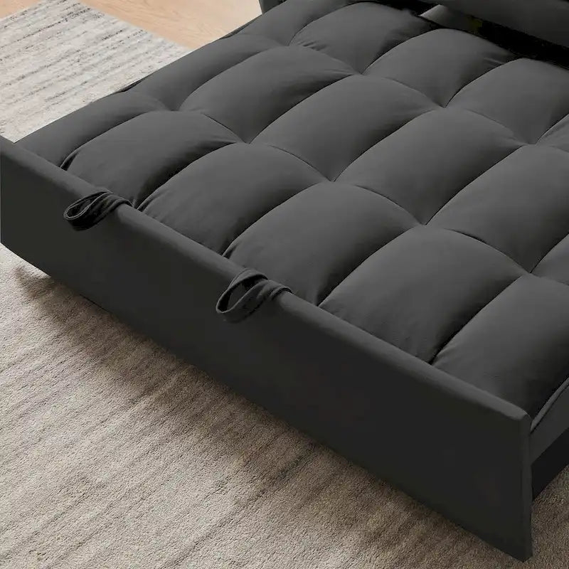 Divano Letto Estraibile Nero in Velluto 55.2 con Cuscini Decorativi e Tasche