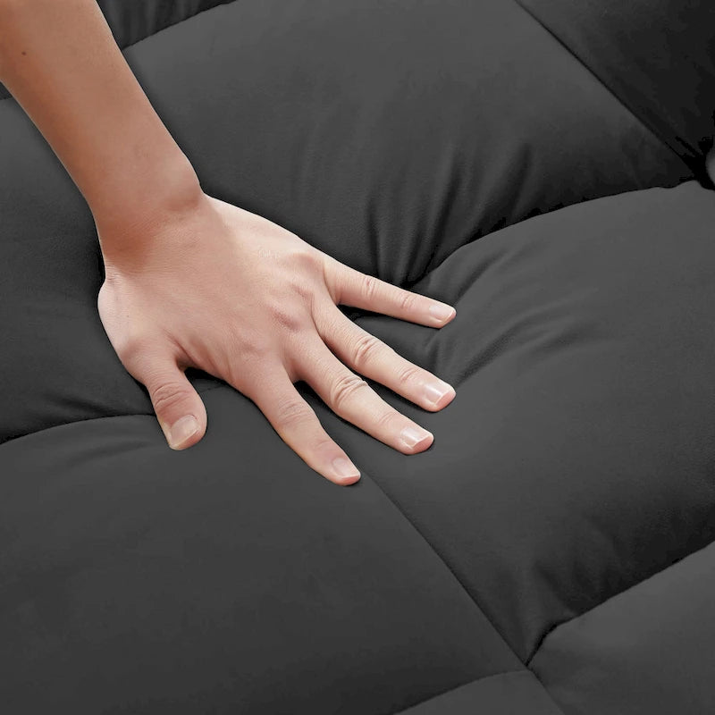 Divano Letto Estraibile Nero in Velluto 55.2 con Cuscini Decorativi e Tasche