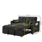Divano Letto Estraibile Nero in Velluto 55.2 con Cuscini Decorativi e Tasche