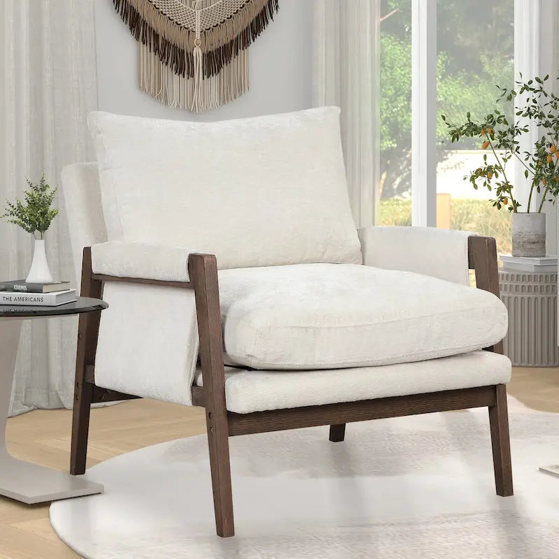 Poltroncina in velluto bianco da 90 cm con struttura in legno di gomma