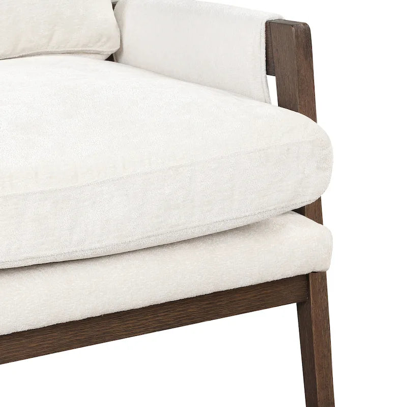 Poltroncina in velluto bianco da 90 cm con struttura in legno di gomma