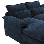 Divano Sezionale Trasformabile a U a 6 Posti in ciniglia Blu con Chaise Longue