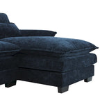 Divano Sezionale Trasformabile a U a 6 Posti in ciniglia Blu con Chaise Longue