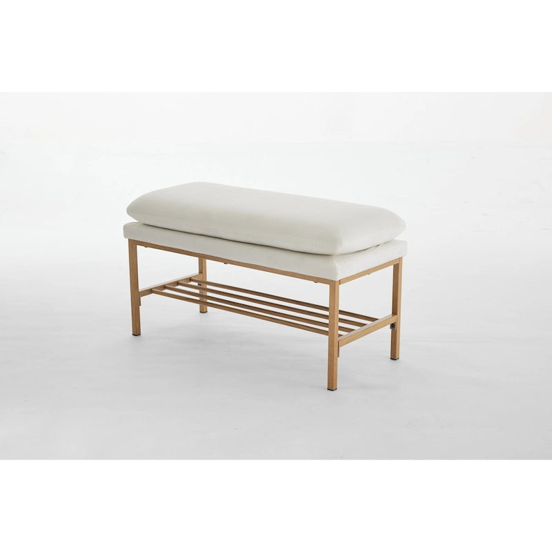 Banc à chaussures capitonné en lin avec rangement