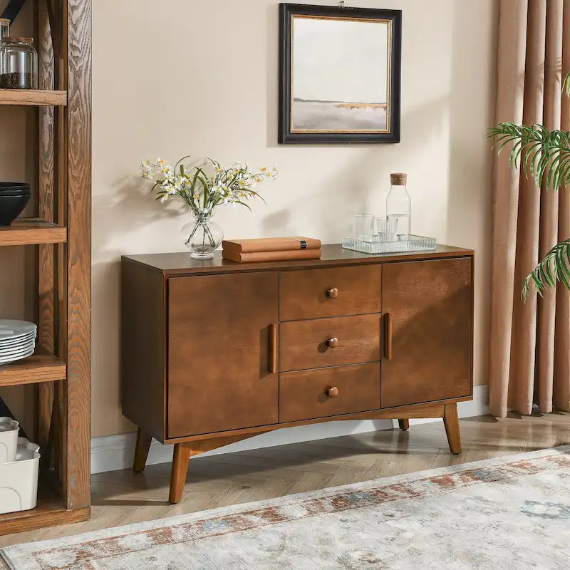 Credenza a buffet moderna di metà secolo da 47,3 pollici con contenitore, mobile contenitore con 2 ante e 3 cassetti, tavolo console d'accento