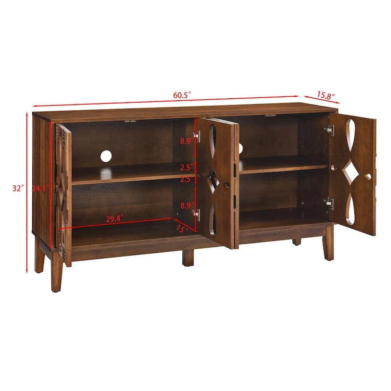 Credenza/Madia moderna da 60,5 pollici con contenitore, mobile TV/consolle multimediale, armadietto con 4 ante e ripiani regolabili