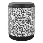 Sgabello da Giardino Geometrico a Tamburo Kiri 17.75 Stile Bohemien Moderno, Nero/Bianco, di JONATHAN Y