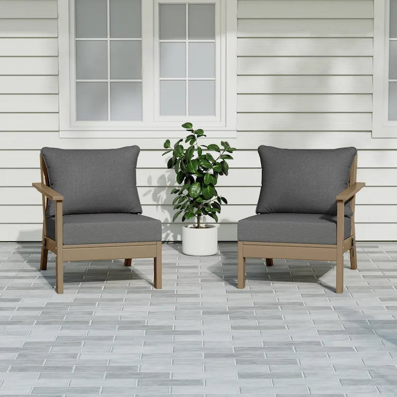 Polytrends Birchwood, Divanetto a Due Posti da Esterno in HDPE per Tutte le Stagioni, Effetto Legno Invecchiato (2 Pezzi)