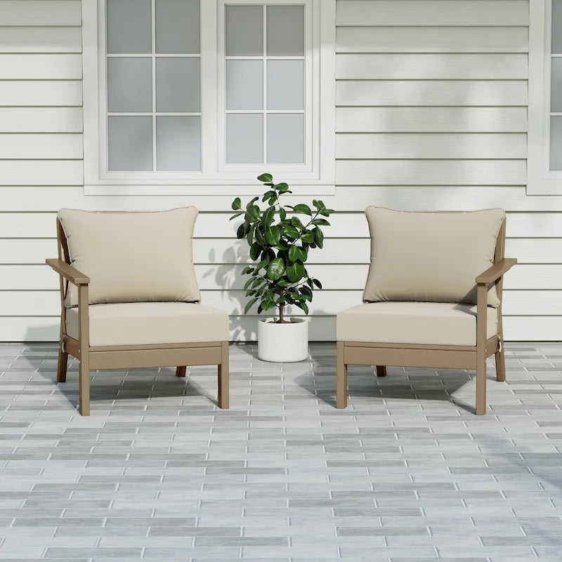 Polytrends Birchwood, Divanetto a Due Posti da Esterno in HDPE per Tutte le Stagioni, Effetto Legno Invecchiato (2 Pezzi)