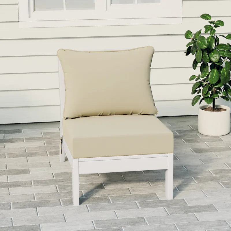 Polytrends Birchwood Sedia da Esterno Senza Braccioli in HDPE Per Tutte le Stagioni, Colore Bianco, Con Cuscini (1 Pezzo)