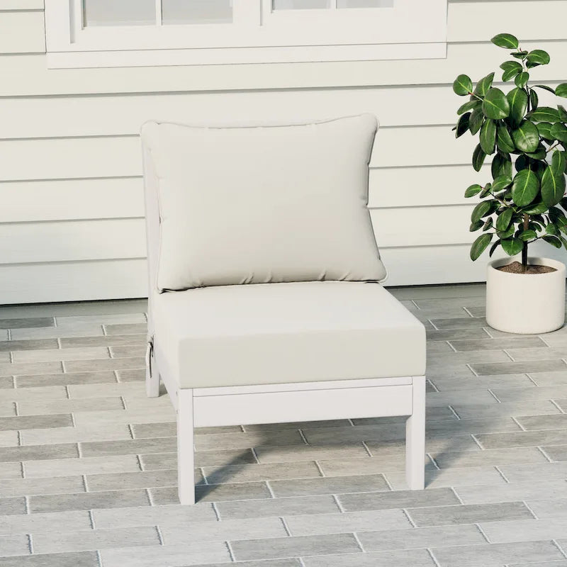 Polytrends Birchwood Sedia da Esterno Senza Braccioli in HDPE Per Tutte le Stagioni, Colore Bianco, Con Cuscini (1 Pezzo)