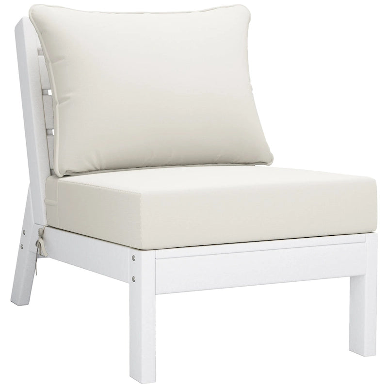 Polytrends Birchwood Sedia da Esterno Senza Braccioli in HDPE Per Tutte le Stagioni, Colore Bianco, Con Cuscini (1 Pezzo)