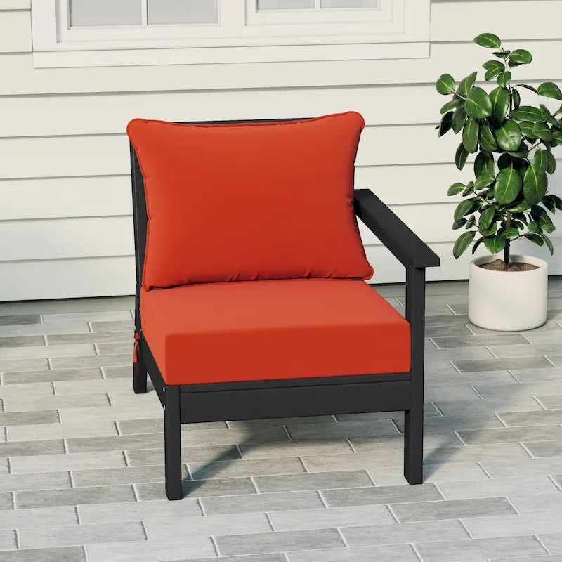 Polytrends Birchwood Sedia da Esterno a Braccio Destro con Cuscini, in HDPE, Resistente alle Intemperie, Nera (1 Pezzo)