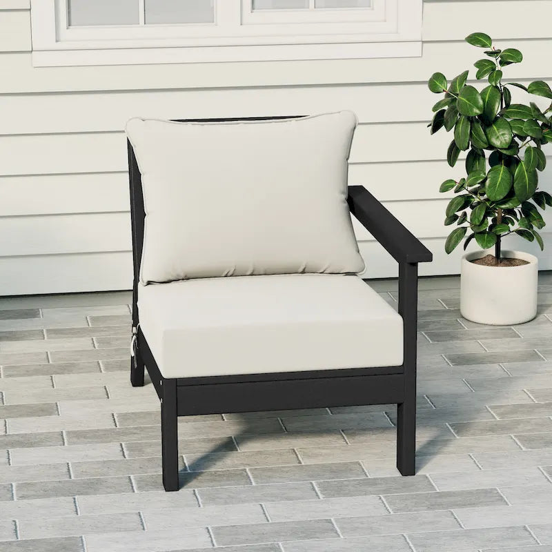 Polytrends Birchwood Sedia da Esterno a Braccio Destro con Cuscini, in HDPE, Resistente alle Intemperie, Nera (1 Pezzo)