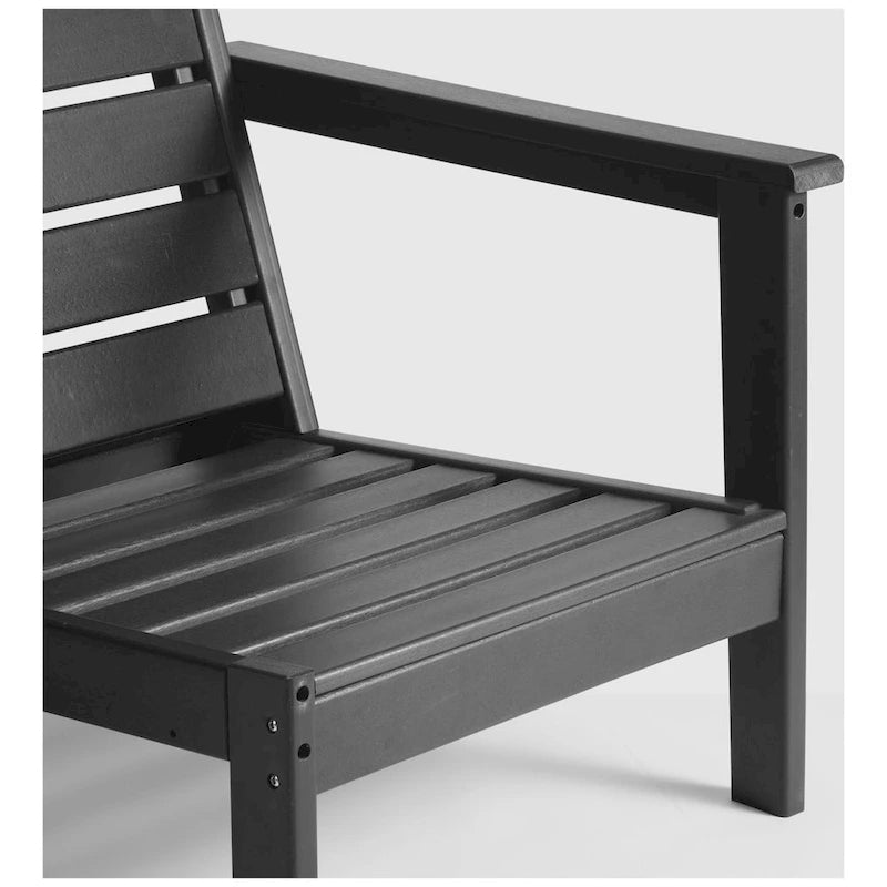 Polytrends Birchwood Sedia da Esterno a Braccio Destro con Cuscini, in HDPE, Resistente alle Intemperie, Nera (1 Pezzo)