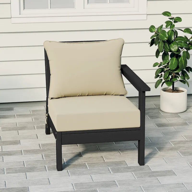 Polytrends Birchwood Sedia da Esterno a Braccio Destro con Cuscini, in HDPE, Resistente alle Intemperie, Nera (1 Pezzo)