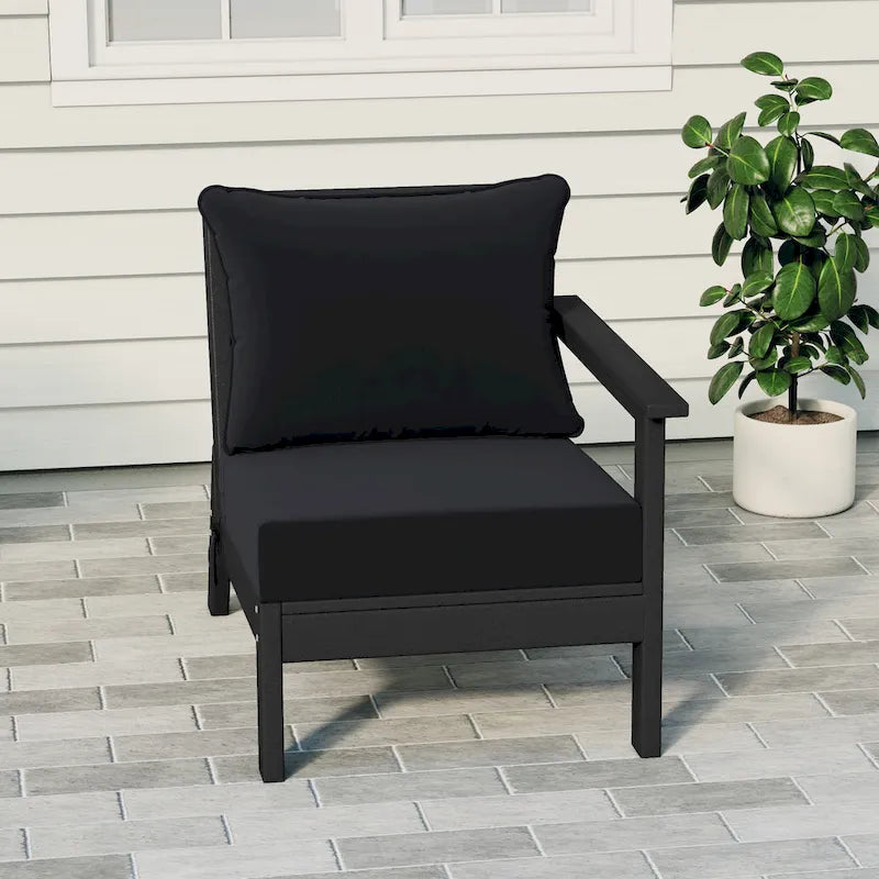 Polytrends Birchwood Sedia da Esterno a Braccio Destro con Cuscini, in HDPE, Resistente alle Intemperie, Nera (1 Pezzo)
