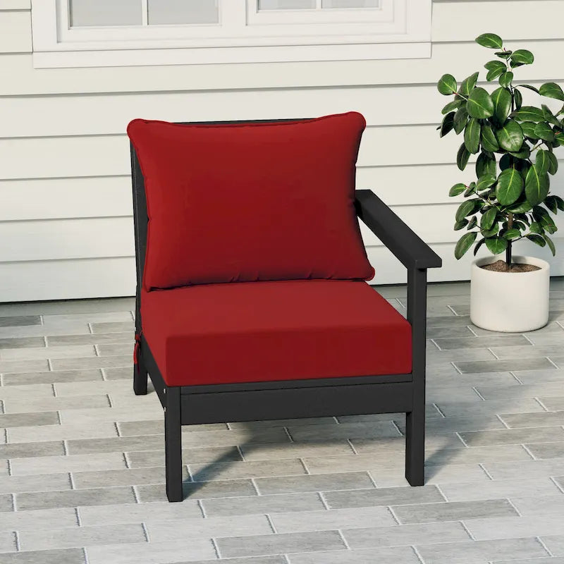 Polytrends Birchwood Sedia da Esterno a Braccio Destro con Cuscini, in HDPE, Resistente alle Intemperie, Nera (1 Pezzo)