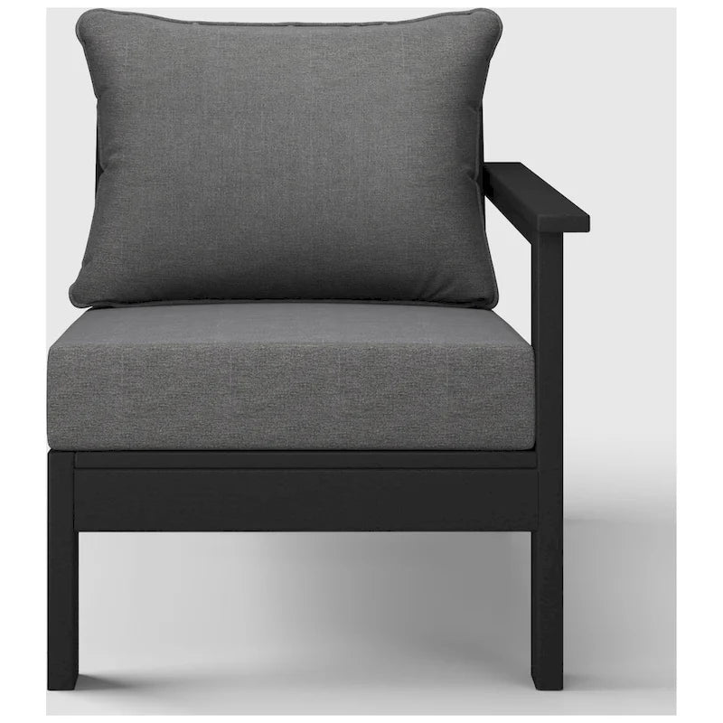 Polytrends Birchwood Sedia da Esterno a Braccio Destro con Cuscini, in HDPE, Resistente alle Intemperie, Nera (1 Pezzo)