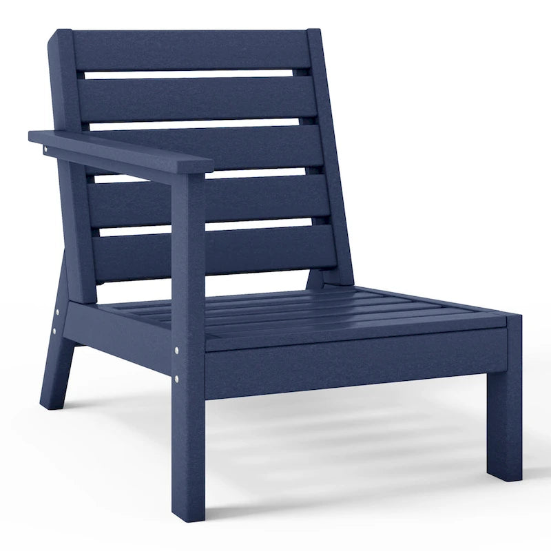 Polytrends Birchwood Sedia da Esterni da Patio con Bracciolo Sinistro, in HDPE, Resistente alle Intemperie, Blu Scuro, con Cuscini (1 Pezzo)
