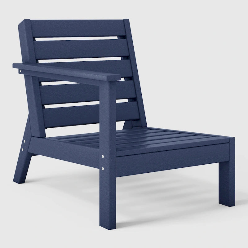 Polytrends Birchwood Sedia da Esterni da Patio con Bracciolo Sinistro, in HDPE, Resistente alle Intemperie, Blu Scuro, con Cuscini (1 Pezzo)