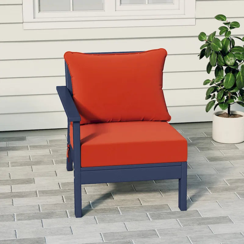 Polytrends Birchwood Sedia da Esterni da Patio con Bracciolo Sinistro, in HDPE, Resistente alle Intemperie, Blu Scuro, con Cuscini (1 Pezzo)