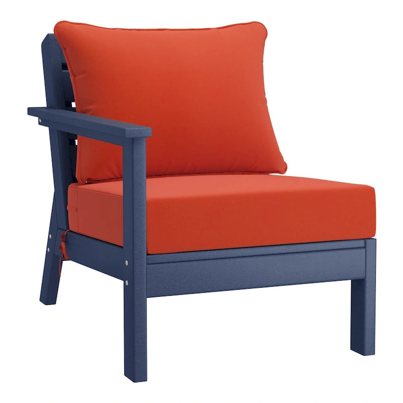 Polytrends Birchwood Sedia da Esterni da Patio con Bracciolo Sinistro, in HDPE, Resistente alle Intemperie, Blu Scuro, con Cuscini (1 Pezzo)