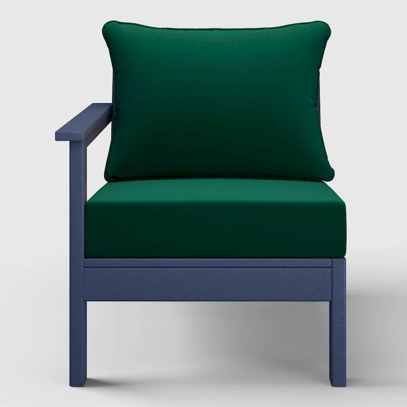 Polytrends Birchwood Sedia da Esterni da Patio con Bracciolo Sinistro, in HDPE, Resistente alle Intemperie, Blu Scuro, con Cuscini (1 Pezzo)