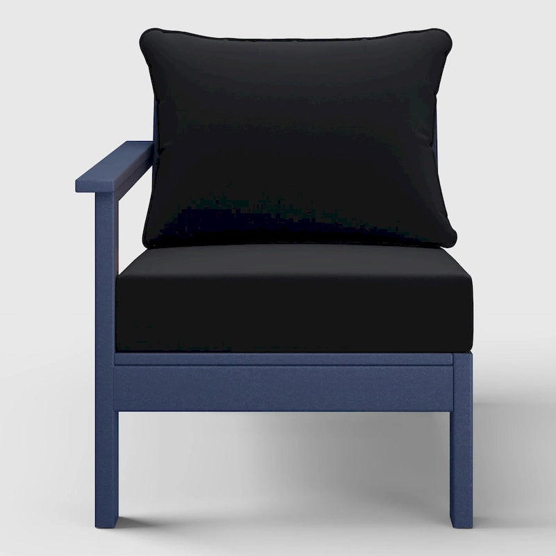 Polytrends Birchwood Sedia da Esterni da Patio con Bracciolo Sinistro, in HDPE, Resistente alle Intemperie, Blu Scuro, con Cuscini (1 Pezzo)