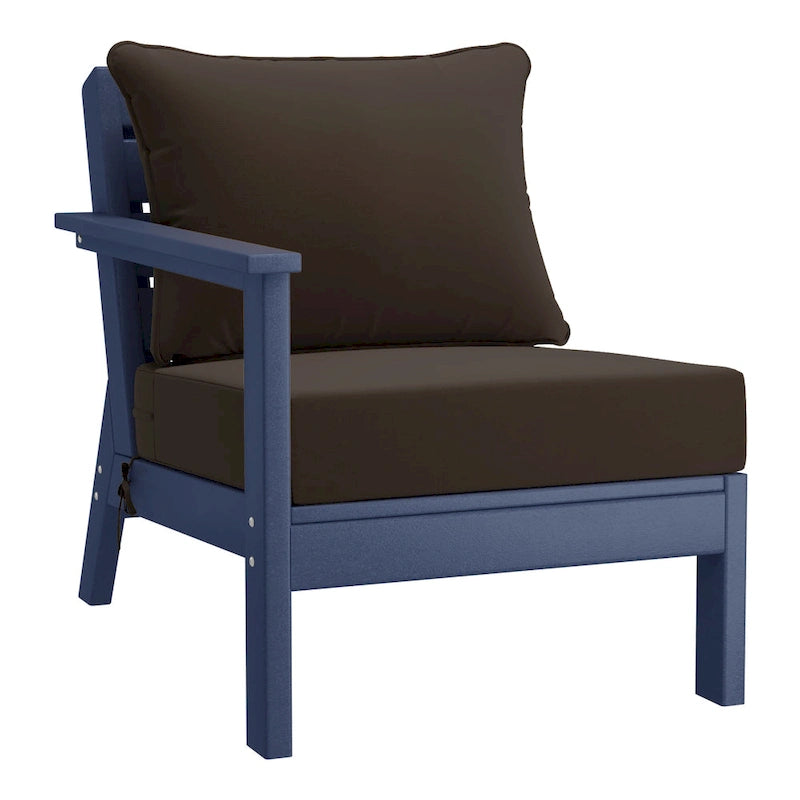 Polytrends Birchwood Sedia da Esterni da Patio con Bracciolo Sinistro, in HDPE, Resistente alle Intemperie, Blu Scuro, con Cuscini (1 Pezzo)
