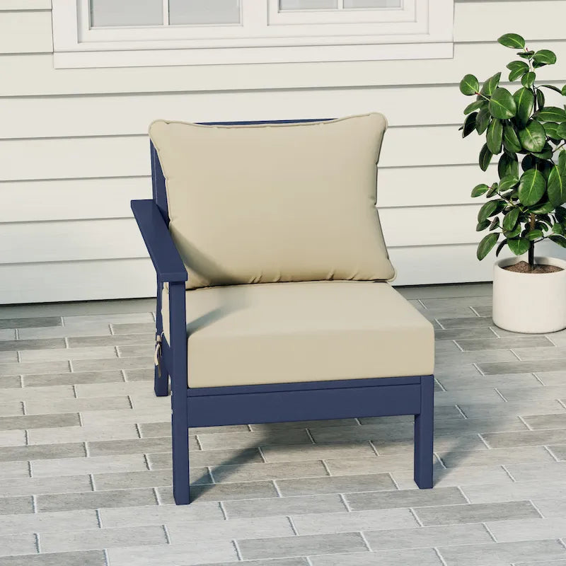 Polytrends Birchwood Sedia da Esterni da Patio con Bracciolo Sinistro, in HDPE, Resistente alle Intemperie, Blu Scuro, con Cuscini (1 Pezzo)