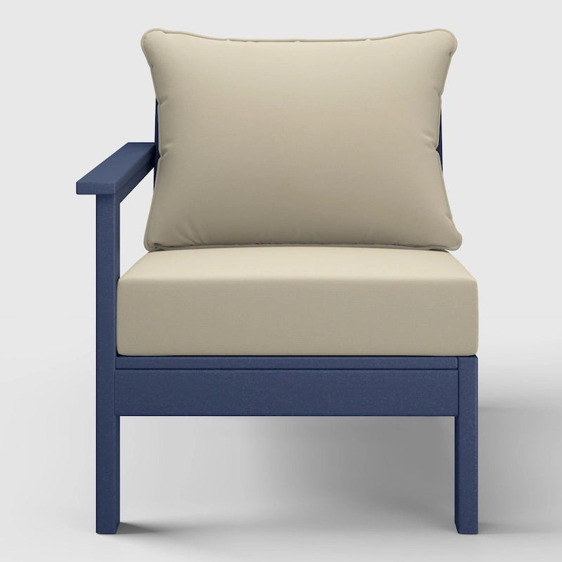 Polytrends Birchwood Sedia da Esterni da Patio con Bracciolo Sinistro, in HDPE, Resistente alle Intemperie, Blu Scuro, con Cuscini (1 Pezzo)
