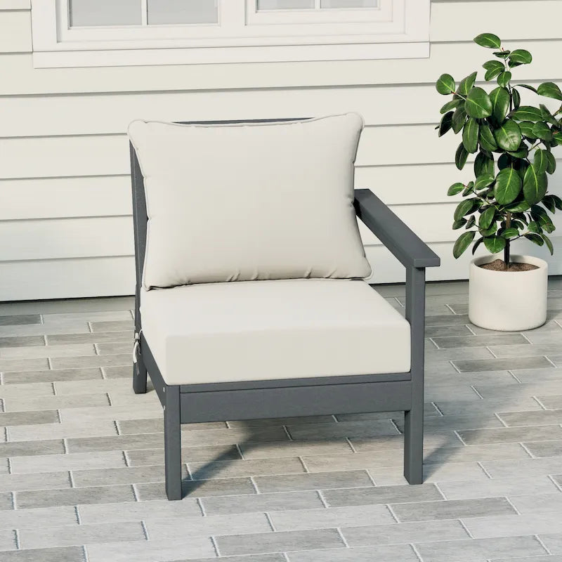 Polytrends Birchwood Sedia da Esterno a Braccio Destro con Cuscini, in HDPE, per Tutte le Stagioni, Colore Grigio (1 Pezzo)