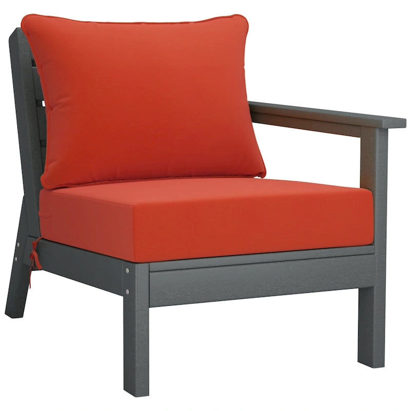 Polytrends Birchwood Sedia da Esterno a Braccio Destro con Cuscini, in HDPE, per Tutte le Stagioni, Colore Grigio (1 Pezzo)